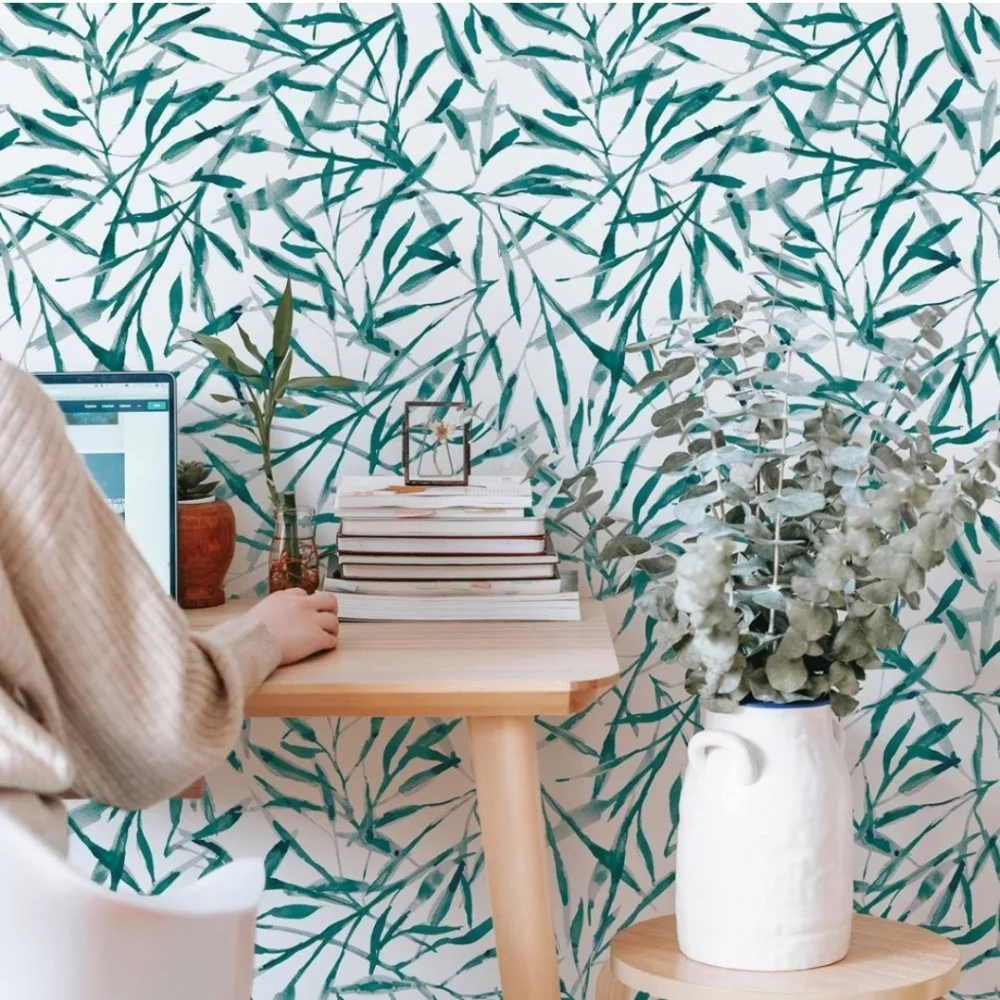 Tempaper & Co. Watercolor Leaves Removable Peel & Stick Wallpaper Viridian Gree